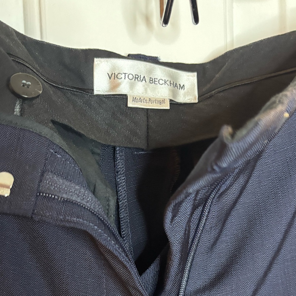 EUC Victoria Beckham Navy Women's Trousers textured viscose size 6 - Picture 4 of 11